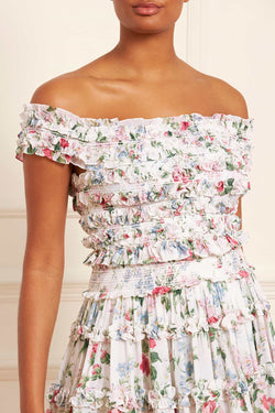 Floral Fantasy Chiffon Smocked Off-Shoulder Top