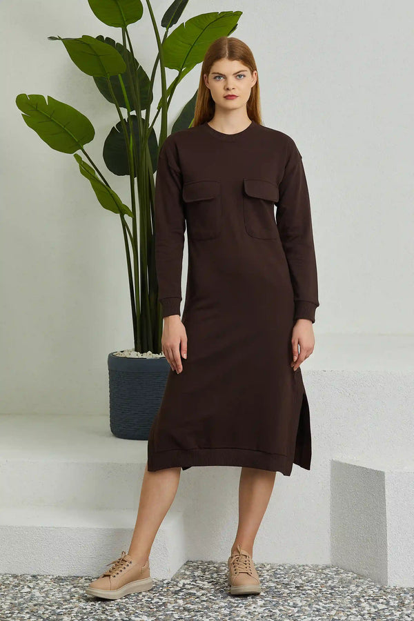 Brown Oversize Long Sweat Dress