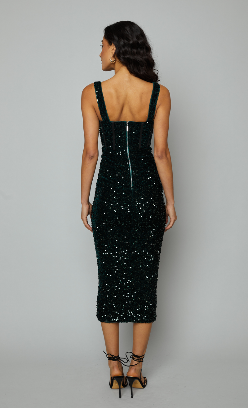 Emerald Sequin Corset Velvet Midaxi Dress